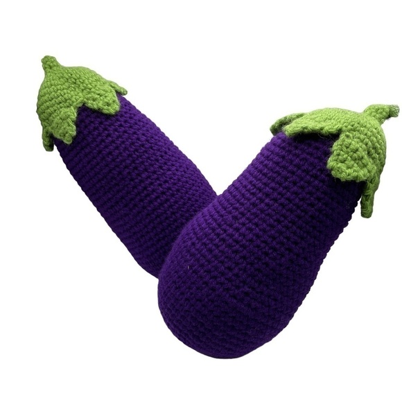 🍆 Handmade Crochet Eggplants - The "Emoji" You Can Cuddle! (Set of 2!) - Picture 1 of 5